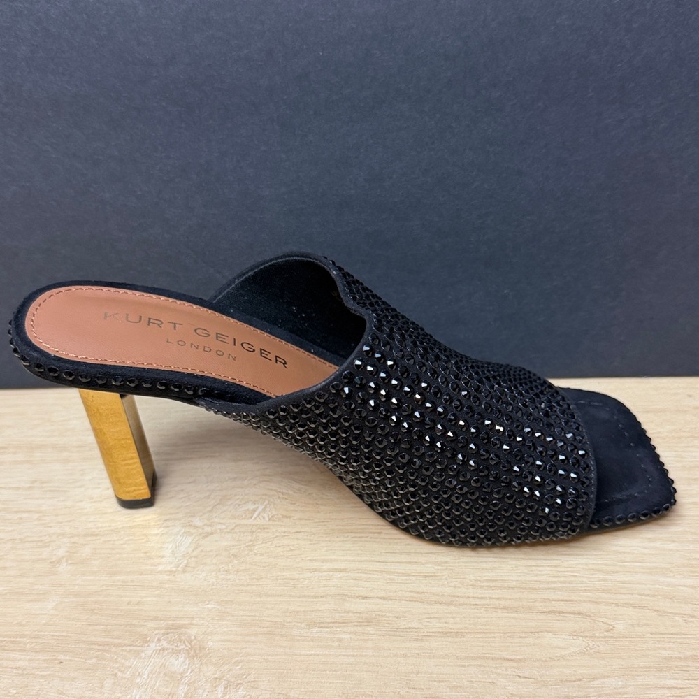 Kurt Geiger London Crystal Mule Heels Black Gold Heel - Picture 9 of 13